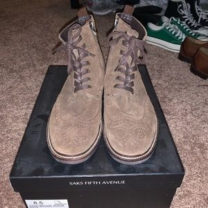 Brown suede brogue lace up boots Saks Fifth Avenue